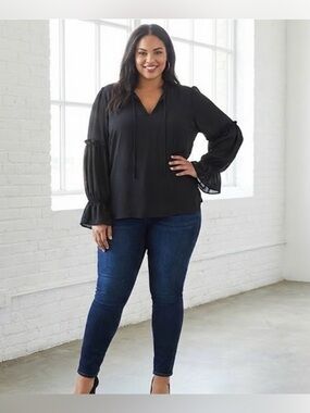 Eloquii Long-Sleeve V-Neck Peasant Blouse